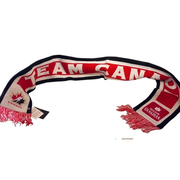 Nike Canada Team Scarf Red & White Knit 60" Fringe Reversible Molson New w/ Tags - Picture 2 of 12